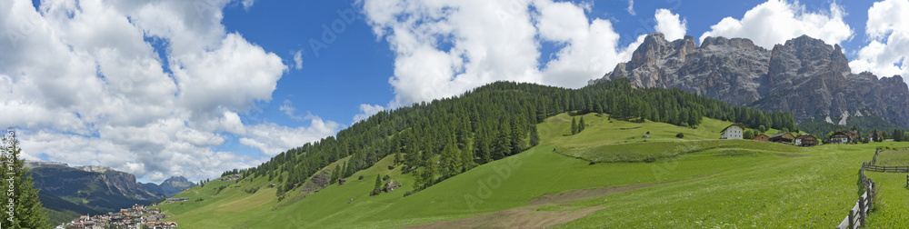 Fantastic landscape on the Dolomites. View on Sas Crusc, and Lavarela picks. Alta Badia, Sud Tirol, Italy