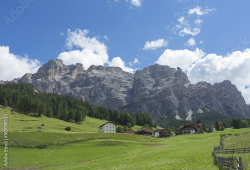 Fantastic landscape on the Dolomites. View on Sas Crusc, and Lavarela picks. Alta Badia, Sud Tirol, Italy