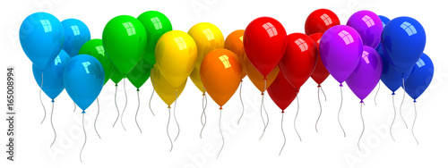 Rainbow of colorful balloons isolated on white