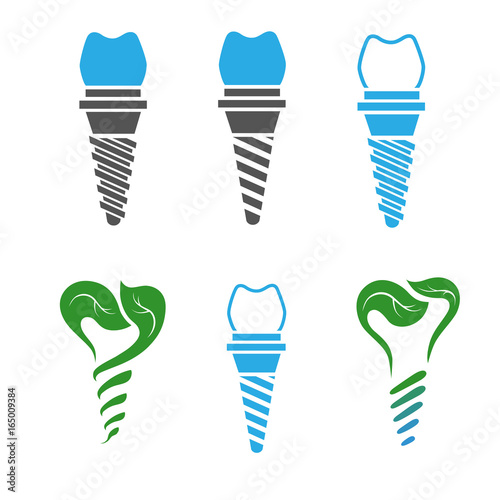 Dental implant icons in glyph style