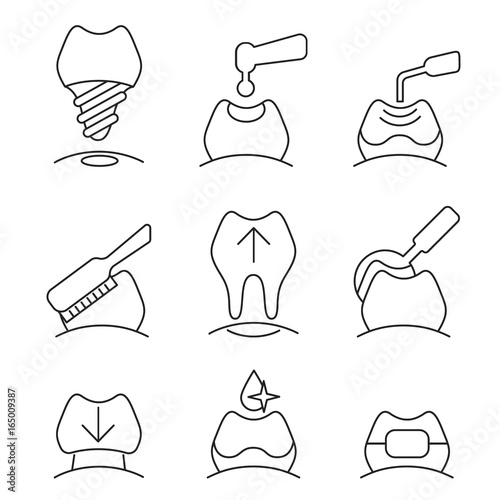 Services of dental clinics / Line set of icons of services of dental clinics
