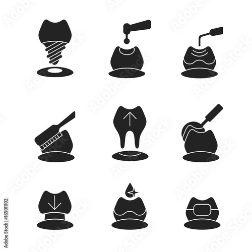 Services of dental clinics / Set of glyph icons of services of dental clinics
