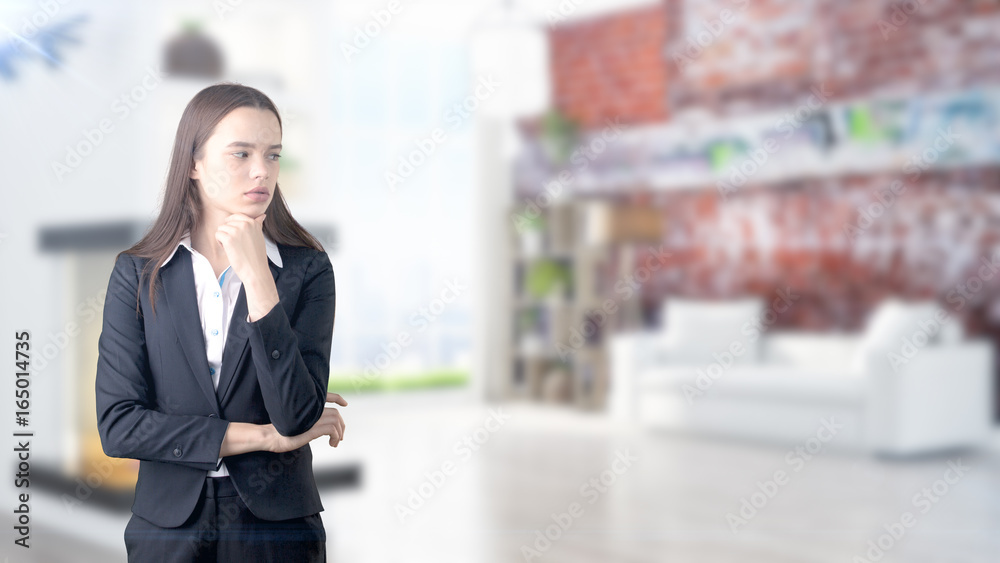 Young Business woman over interior background Young Business woman over interior background