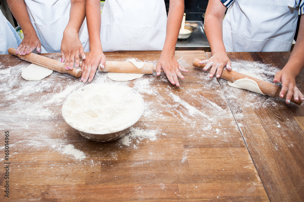 Manufacture of dough products. Hands close up