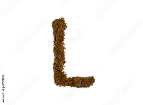 Written letters with homemade coffee on a white background
