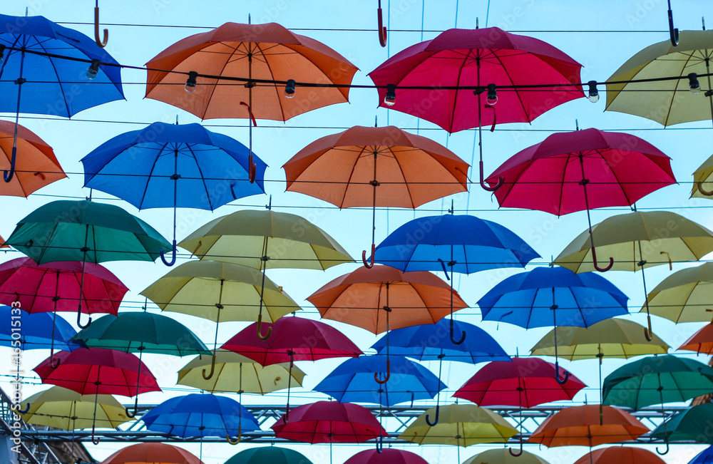 many colorful umbrellas