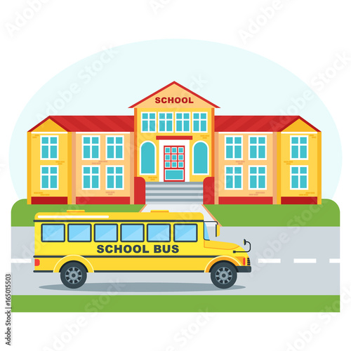 school building and bus