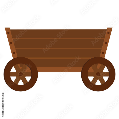 Wooden cart flat cartoon icon. Wagon vector illustration for design and web isolated on white background. Wooden cart vector object for labels, logos and advertising