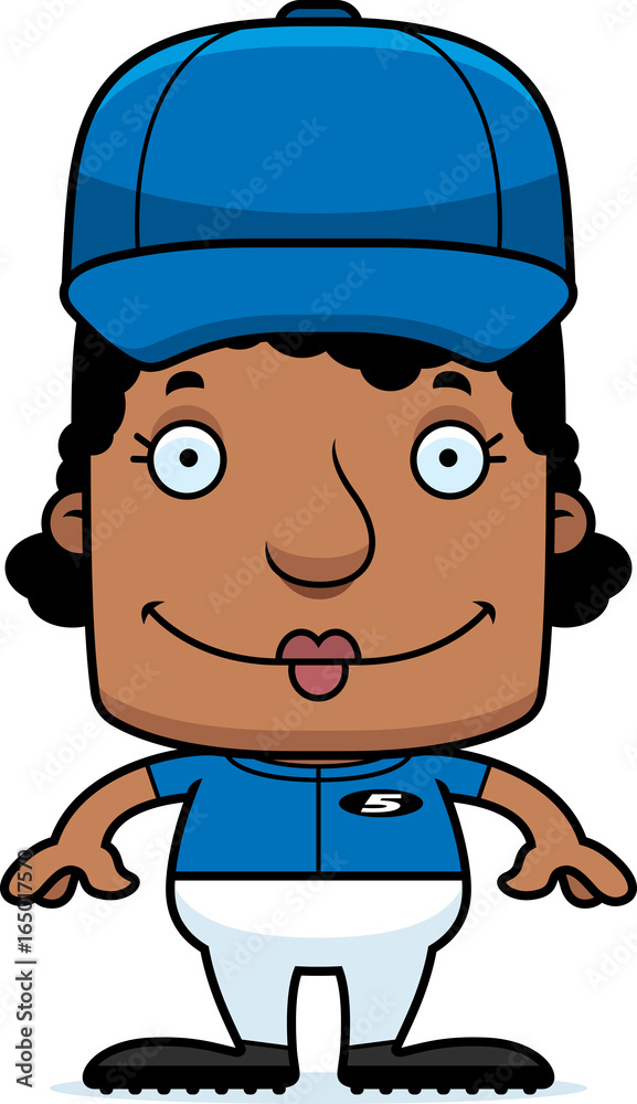 Cartoon Smiling Baseball Player Woman