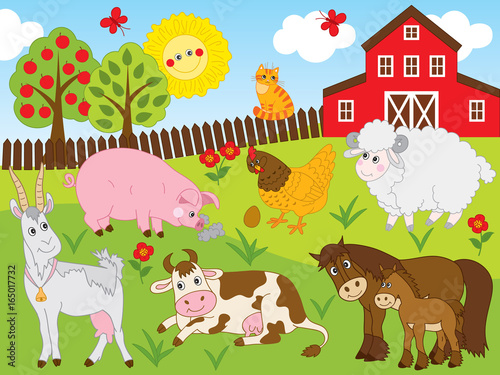 Vector Set with Farm Animals. Farm Animals Vector Illustration. 