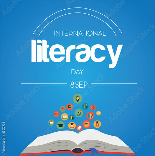 International Literacy Day, 8th September. Open book logo illustration vector.