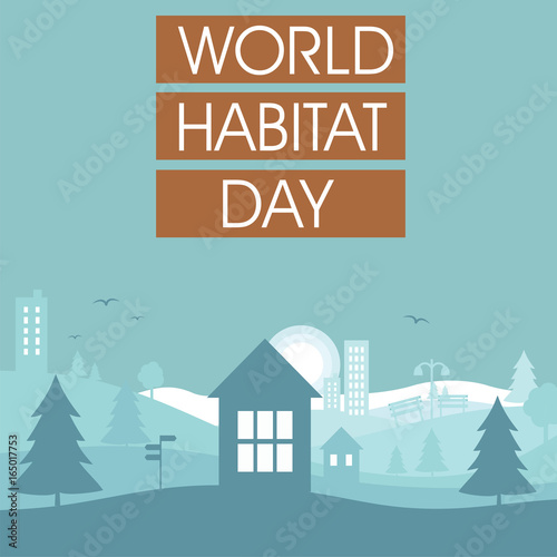 World Habitat Day, October. City landscape conceptual illustration vector.
