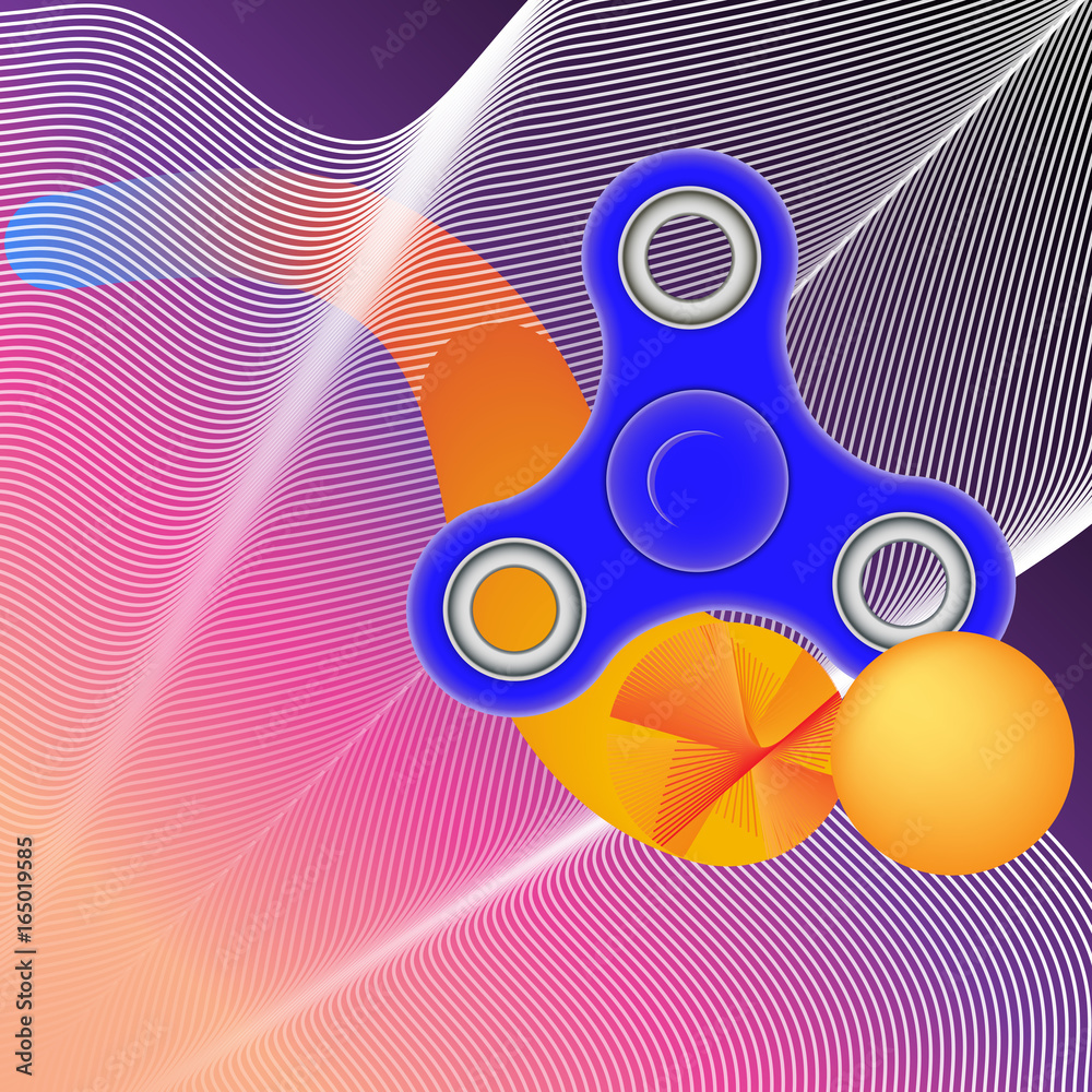 Fidget finger spinner stress, anxiety relief toy. Spinner on abstract background. Vector illustration