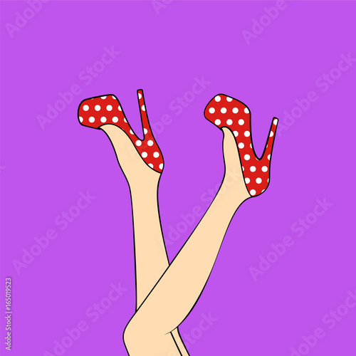 Female Legs wearing high heels. Pop art style. Vector