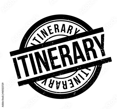 Itinerary rubber stamp. Grunge design with dust scratches. Effects can be easily removed for a clean, crisp look. Color is easily changed.