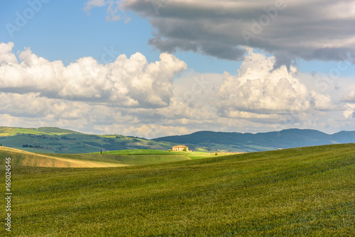 View of the countryside of Val dOrcia Natural Area in Tuscany during spring season