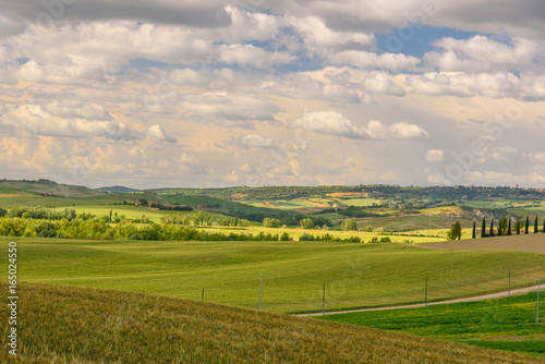 View of the countryside of Val'dOrcia Natural Area in Tuscany during spring season © Overburn