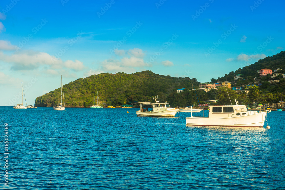 The boats anchored in admiralty bay Bequia