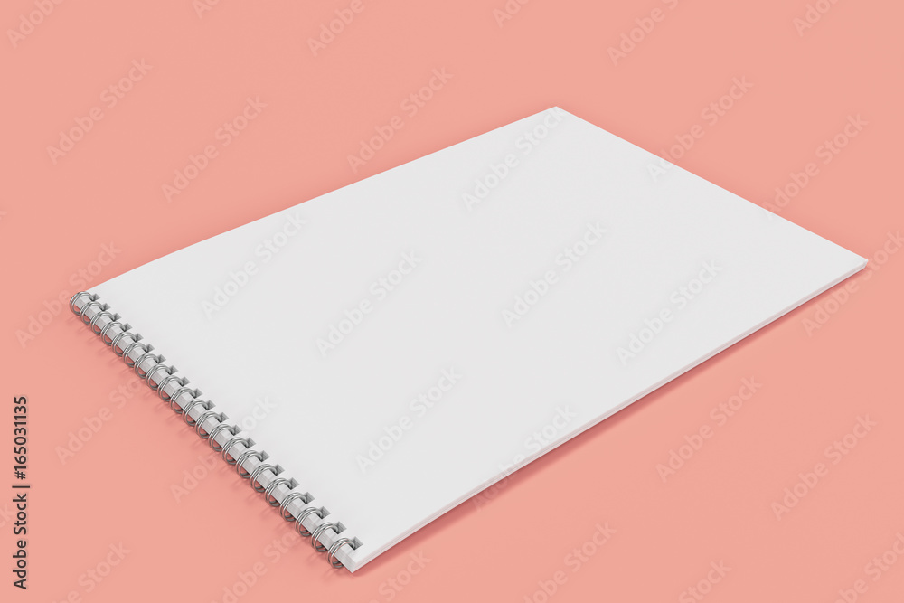 Blank white notebook with metal spiral bound on red background Blank white notebook with metal spiral bound on red background