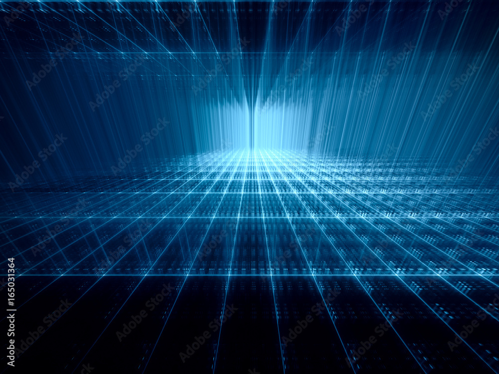 Abstract background. Fractal graphics series. Three-dimensional composition of textured grids. Blue and black colors. Abstract background. Fractal graphics series. Three-dimensional composition of textured grids. Blue and black colors.