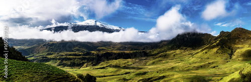 A panoramic view of Nevado del Ruiz an active Volcano.   In Parque Nacional Natural Los Nevados near Manizales, Colombia.