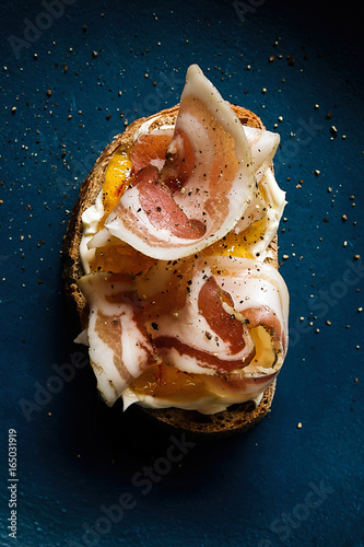 open faced pancetta sandwich