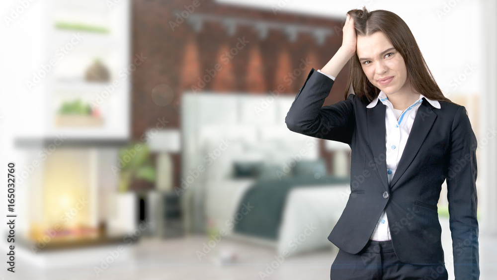 Young Business woman over interior background Young Business woman over interior background
