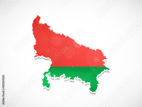 Illustration of background with Indian state Uttar Pradesh Flag with map
 photo