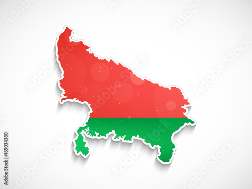 Illustration of background with Indian state Uttar Pradesh Flag with map
 photo