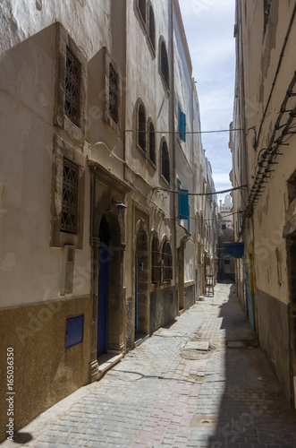 Narrow street and colorful old houses of medieval medina of Essaouira  Morocco