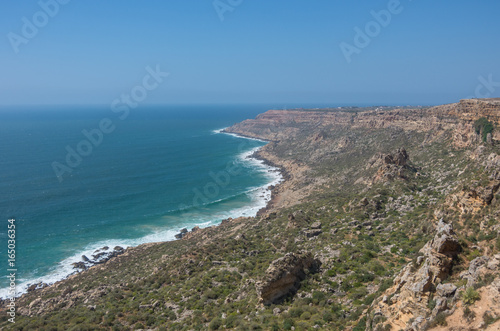 Fototapeta Naklejka Na Ścianę i Meble -  Panoramic view to Atlantic ocean and cliff coast  Morocco, near Safi town.