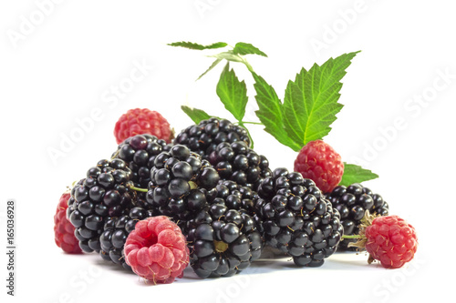 Ripe raspberries and blackberries