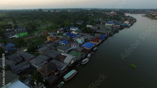 aerial view of domestic life and settlement on river in patumthani out skirt bangkok thailand capital photo