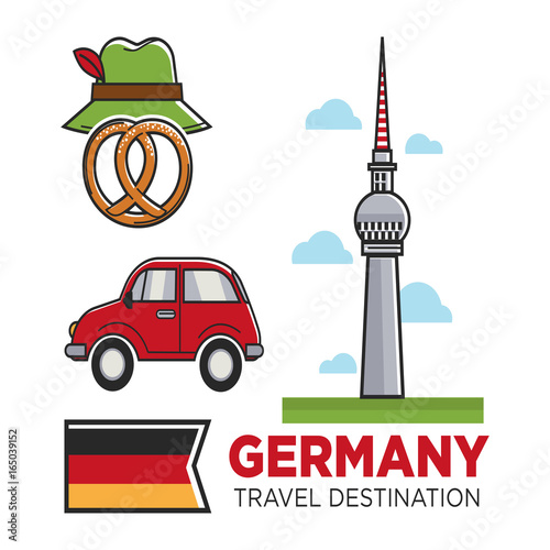 Germany travel destination promo banner with flag and showplace