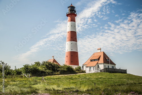 Westerhever lighthouse at North Sea coast  Germany 