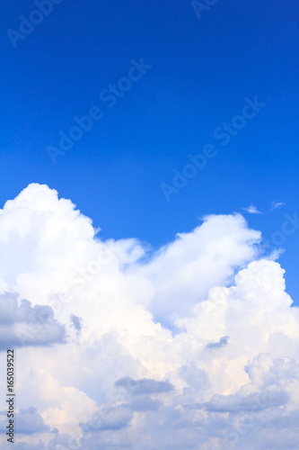 Blue sky background with white clouds on sunny summer or spring day.