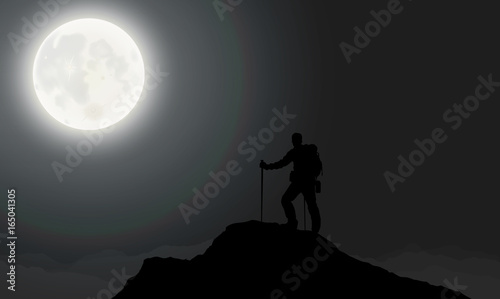 Explorer, Climber, Mountaineering, Mountaintop, Moonlight