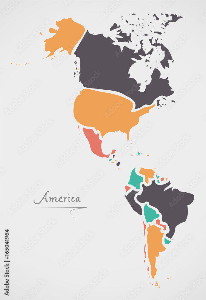 Map Of America Continent America Continent Map With States And Modern Round Shapes Stock Vector |  Adobe Stock