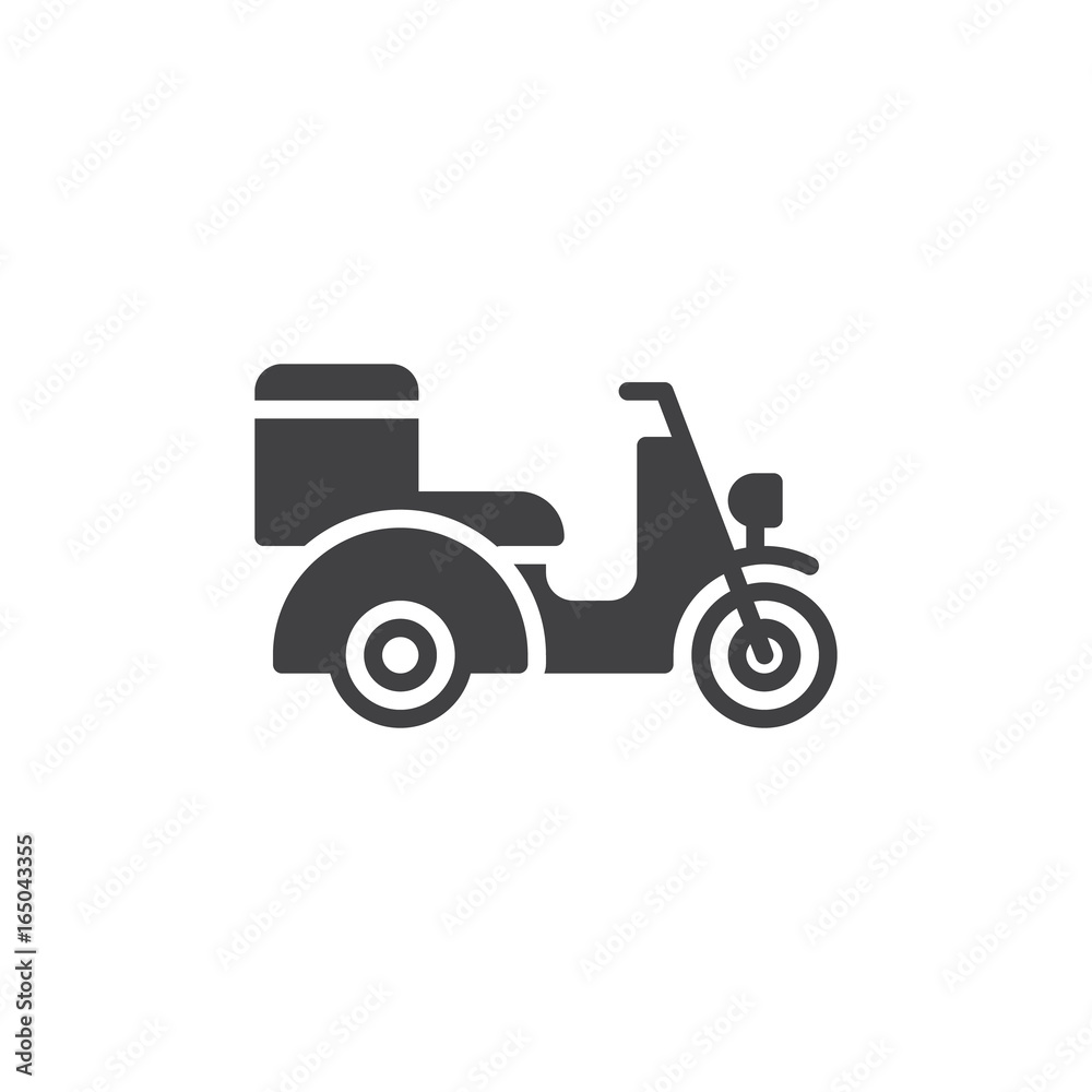 Scooter icon vector, filled flat sign, solid pictogram isolated on white. Fast food delivery Symbol, logo illustration. Pixel perfect vector graphics Scooter icon vector, filled flat sign, solid pictogram isolated on white. Fast food delivery Symbol, logo illustration. Pixel perfect vector graphics