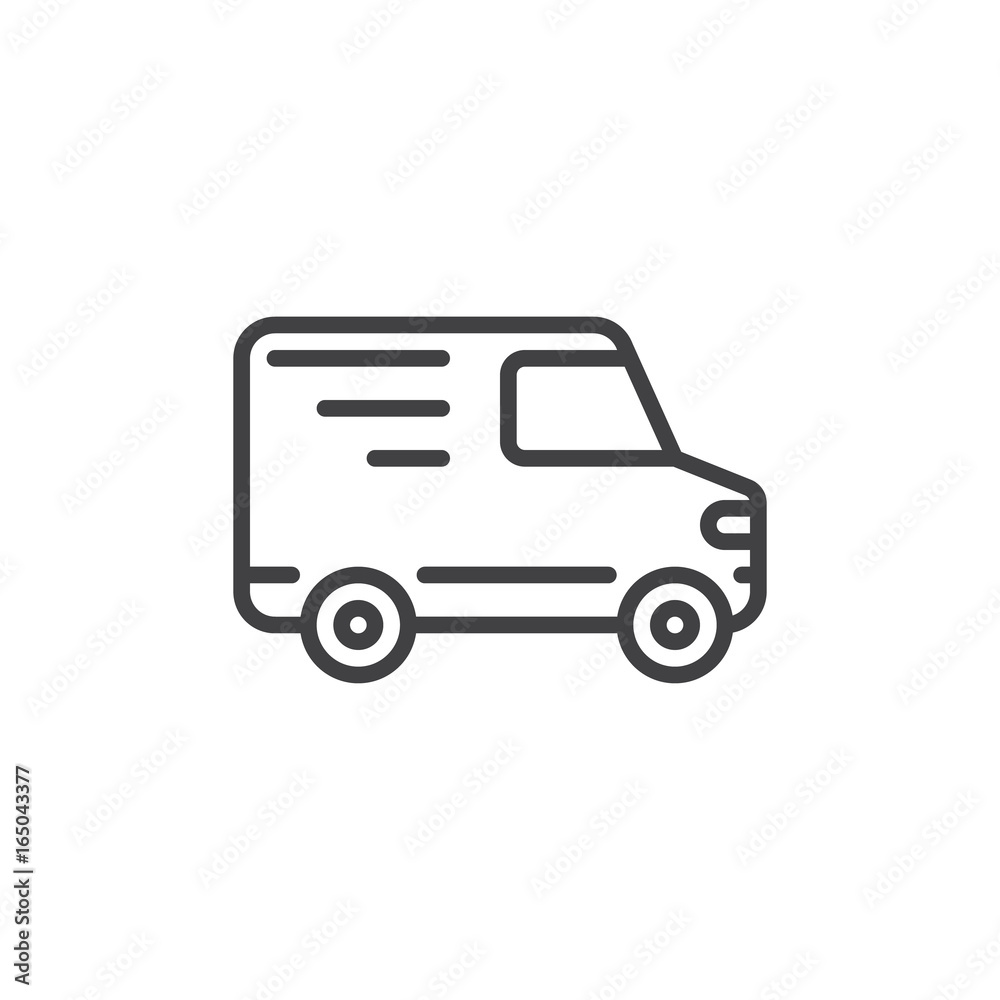 Delivery truck line icon, outline vector sign, linear style pictogram isolated on white. Shipping symbol, logo illustration. Editable stroke. Pixel perfect vector graphics
