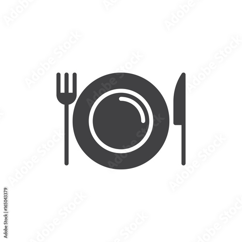 Dish, fork, knife icon vector, filled flat sign, solid pictogram isolated on white. Food symbol, logo illustration. Pixel perfect vector graphics
