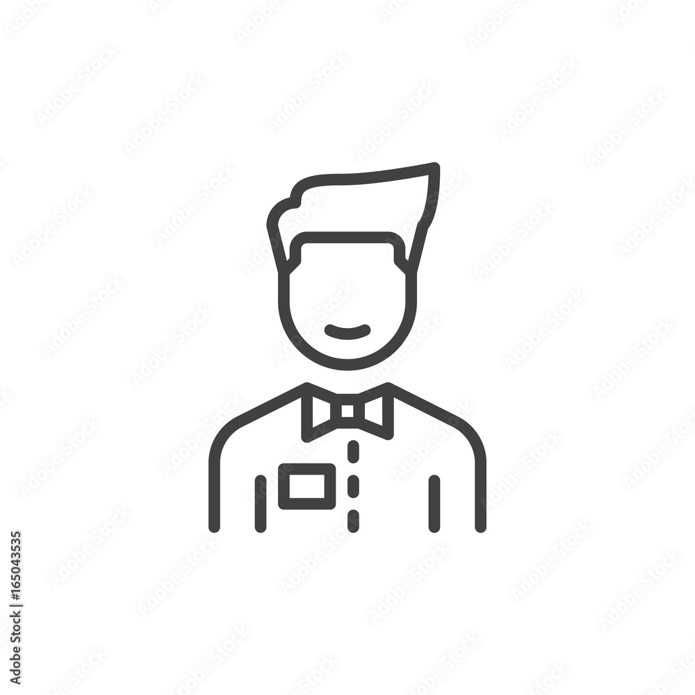 Person with bow tie line icon, outline vector sign, linear style pictogram isolated on white. Waiter symbol, logo illustration. Editable stroke. Pixel perfect vector graphics