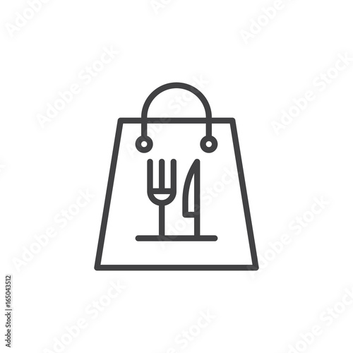 Take away paper food bag line icon, outline vector sign, linear style pictogram isolated on white. Symbol, logo illustration. Editable stroke. Pixel perfect vector graphics