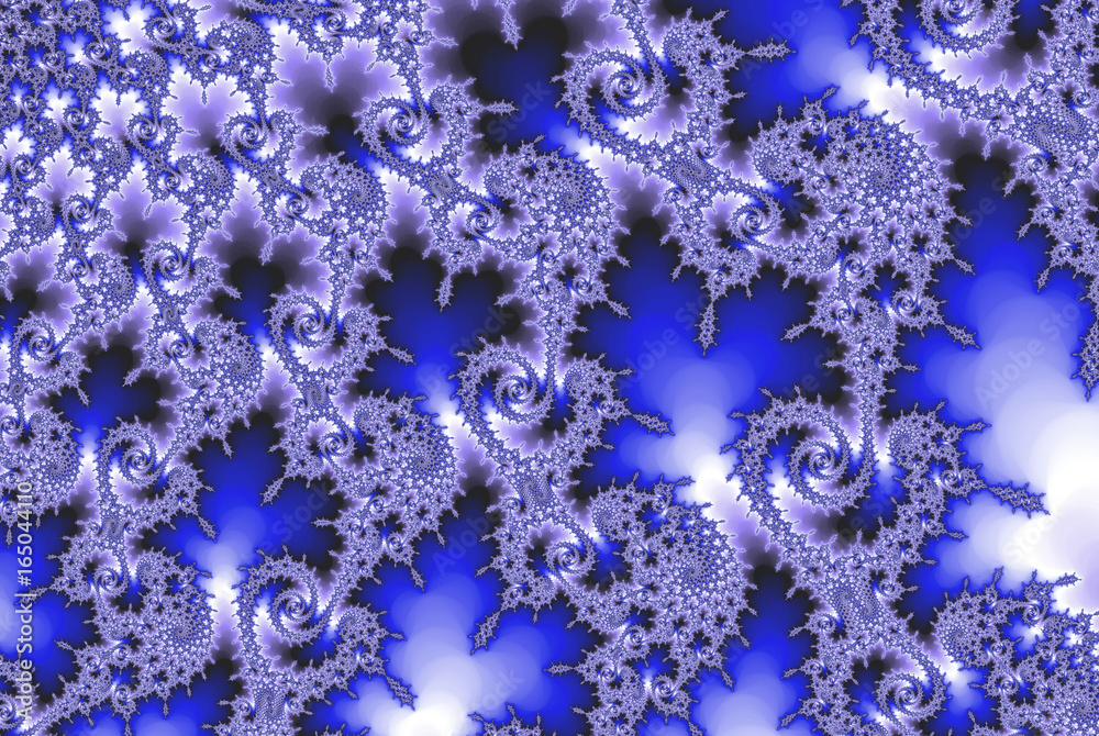fractal pattern in deep white and blue ice winter