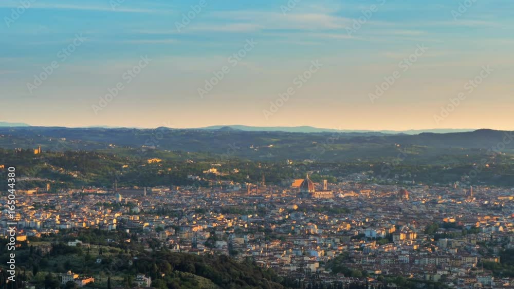 florence city skyline at sunset seen from a distance pan florence city skyline at sunset seen from a distance pan