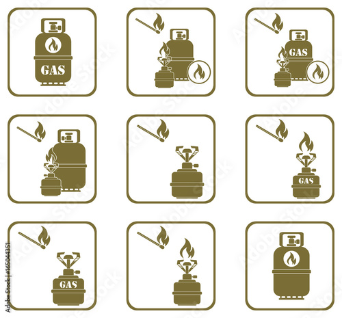Set of camping stove and gas bottle icons
