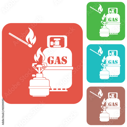 Camping stove with gas bottle icon vector