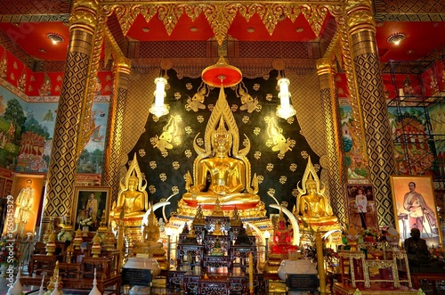 Golden buddha statue in main hall of Wat Nimit Vipassana, temple at dan sai, Loei province, Thailand