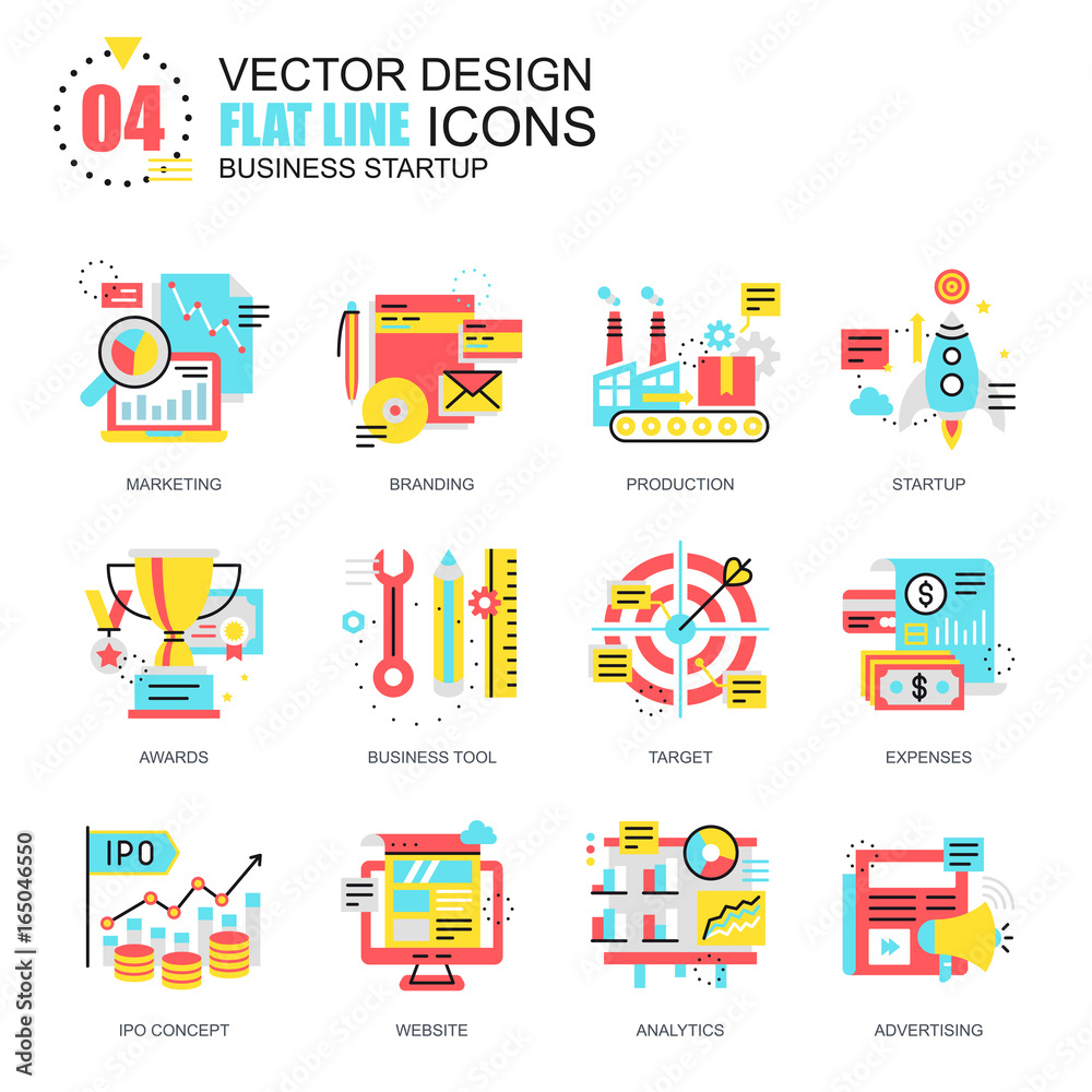 Flat line new business launch icons concepts set for website and mobile site and apps. Startup development, market research. New style flat simple pictogram pack. Vector illustration. Flat line new business launch icons concepts set for website and mobile site and apps. Startup development, market research. New style flat simple pictogram pack. Vector illustration.