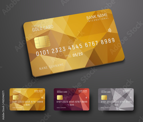 Design of a credit (debit) bank card with a gold, bronze and silver polygonal background